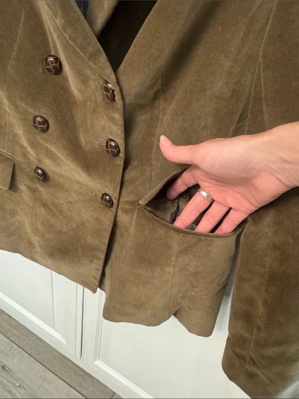 Boden Double-Breasted Velvet Blazer Jacket - Tan. Cotton. Size 12